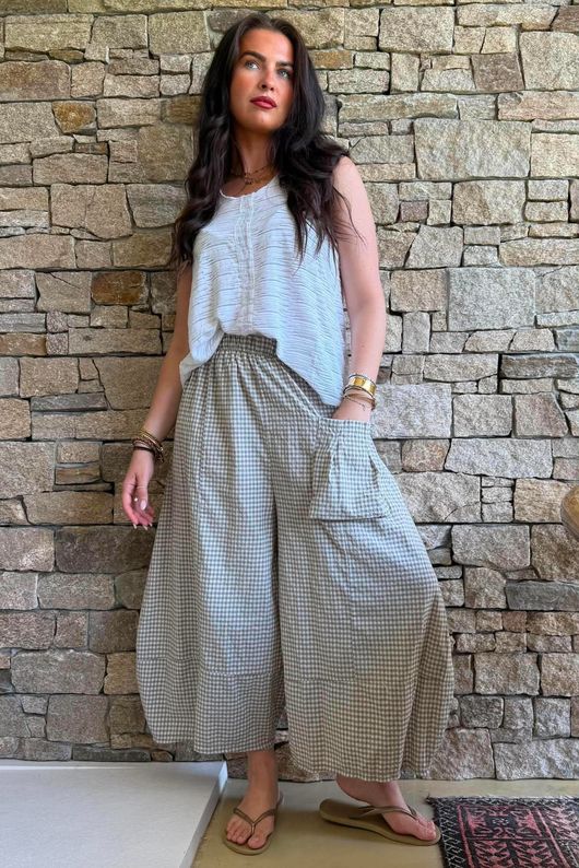 Arbi Gingham Pocket Culotte Pant Mocha